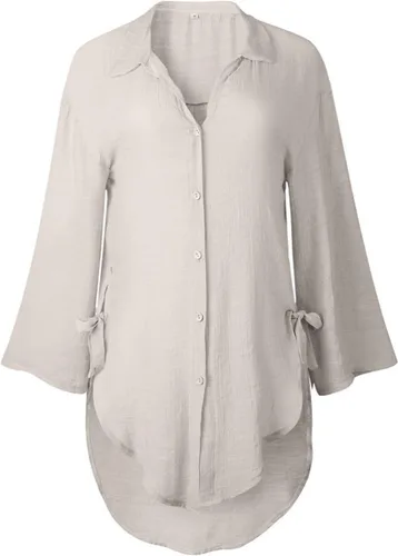 Vista 40 de Camisas de manga larga con botones para mujer, asimétricas, casuales, con cordones, túnica de gran