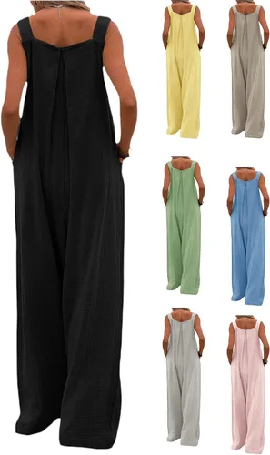 Vista 6 de LWXQWDS Overol de pierna ancha para mujer, sin mangas, con tirantes, holgado, cómodo, holgado, con botones, con bolsillos