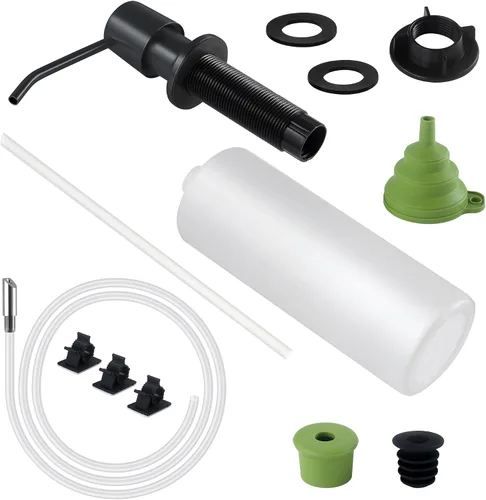 Vista 7 de Dispensador de jabón para fregadero de cocina, boquilla de 4 pulgadas y botella de capacidad de 16 onzas, dispensador de jabón negro para encimera