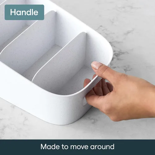 Vista 4 de YouCopia ShelfBin - Organizador de paquetes, contenedor dividido elevado de 4 niveles en escalera, organizador de almacenamiento sin BPA