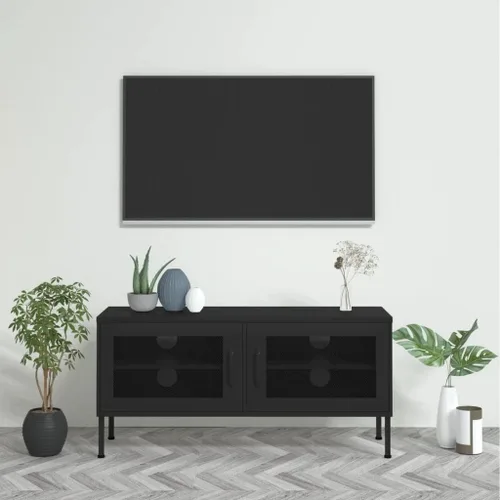 Vista 21 de Armario de almacenamiento de metal para TV con 2 puertas y un estante en el interior, aparador de almacenamiento, soporte de TV, consola multimedia