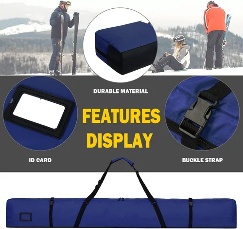 Vista 4 de AUMTISC Bolsa de esquí totalmente acolchada, bolsas de esquí individuales para viajes aéreos, bolsa de esquí de nieve impermeable para volar con asa
