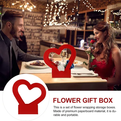 Vista 9 de STOBOK Caja de flores retro de 2 piezas con mango de corazón Caja de embalaje de ramo de fiesta de boda Bolsa de embalaje de ramo de papel Caja