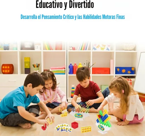 Vista 3 de Juego de torre apilable de 64 piezas con 22 cartas, juego gigante de equilibrio de caída para niños, juegos familiares para niños y adultos, regalos