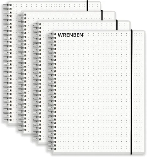 Vista 11 de Cuaderno de espiral punteado de 8.5 x 11 pulgadas con papel grueso de 120 GSM, banda elástica extraíble y tapa dura transparente, 160 páginas por