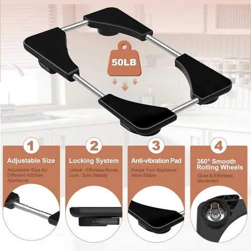 Vista 9 de Adjustable Black Appliance Slider Tray - Expandable 6" x 11"- 11" x 20