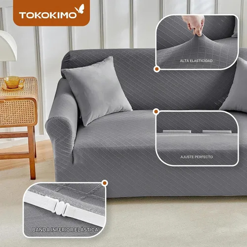 Vista 9 de Tokokimo Funda de sofá biplaza 100% impermeable, protector de muebles a prueba de fugas para niños, mascotas (sofá biplaza, gris) con margen de tela