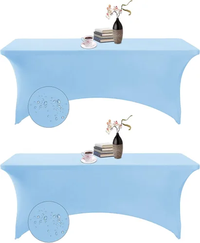 Vista 112 de Paquete de 2 fundas de mesa de elastano impermeables para mesas rectangulares, 6 pies, negras, elásticas, resistentes a manchas, para todas
