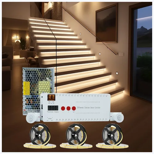 Vista 9 de Luces de Escalera con Sensor de Movimiento para Interiores, Luces LED Inteligentes para Escalones de Interior, 16 Escaleras de 40 Pulgadas