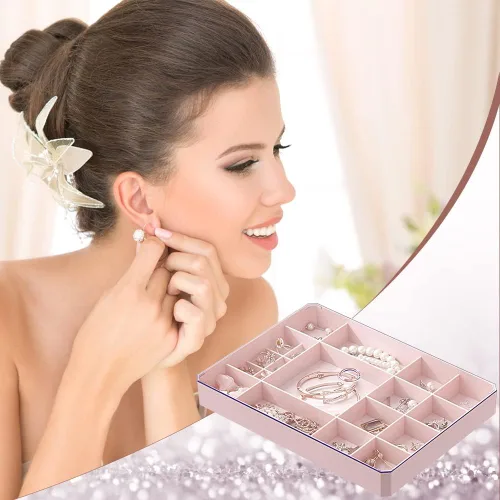 Vista 5 de Organizador apilable de joyas, organizador de joyas con tapa transparente, caja de joyería simple para cajón, aparador, para collares, pulseras