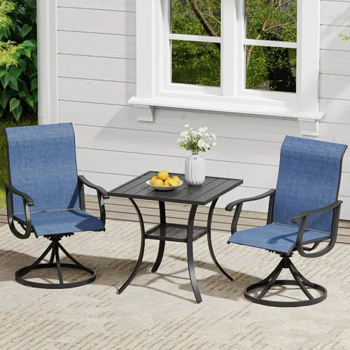 Vista 67 de VICLLAX Muebles pequeños de exterior de 3 piezas, 2 sillas giratorias de patio y mesa redonda pequeña para 2, sillas de carbón oscuro y negro