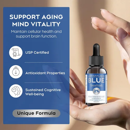 Vista 3 de Azul de metileno 99.99% de pureza – 2% de alta concentración, grado farmacéutico y grado USP, suplemento de salud cerebral probado por terceros