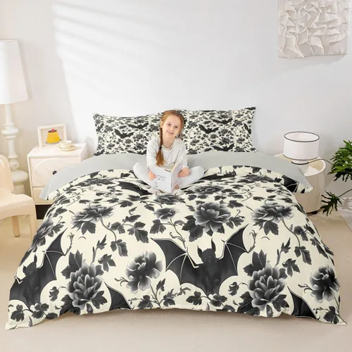 Vista 32 de Feelyou - Juego de funda de edredón con estampado floral de rosas - Juego de ropa de cama con flores románticas para dormitorio de niños, niñas
