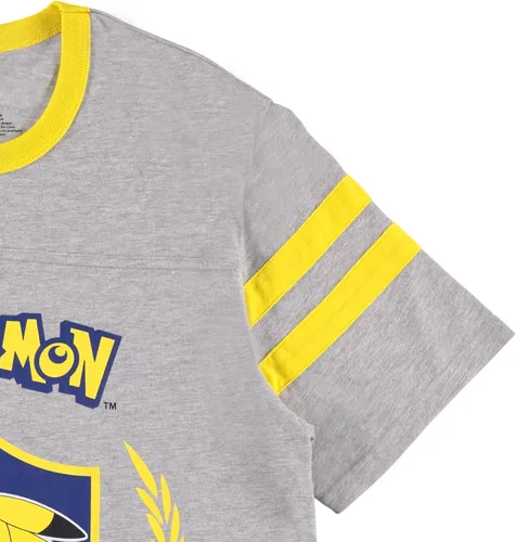 Vista 4 de Pokemon Camiseta de Pikachu Game para mujer, con manga de rayas y manga de rayas universitarias