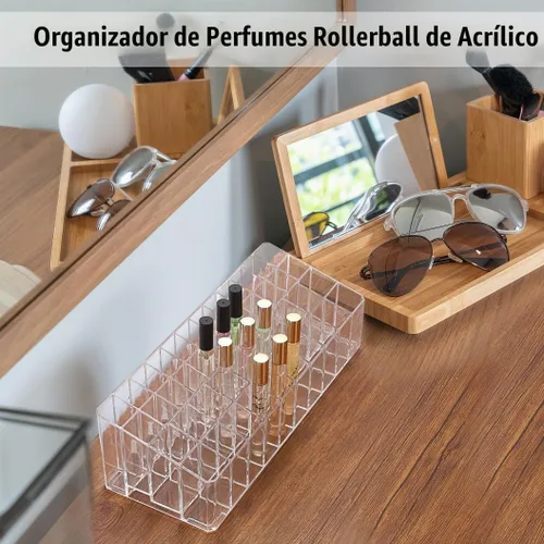 Vista 4 de ELLDOO Rollerball Organizador de perfumes, 44 espacios de acrílico transparente, soporte de almacenamiento de perfume de belleza, soporte