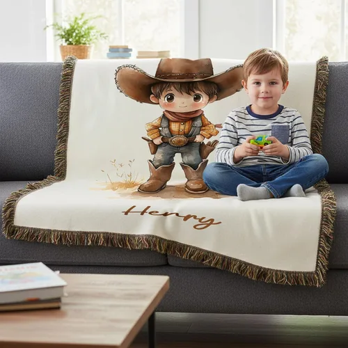 Vista 2 de Manta con nombre de vaquera occidental para bebé, manta personalizada para bebé, decoración de guardería, manta con nombre personalizado para niños