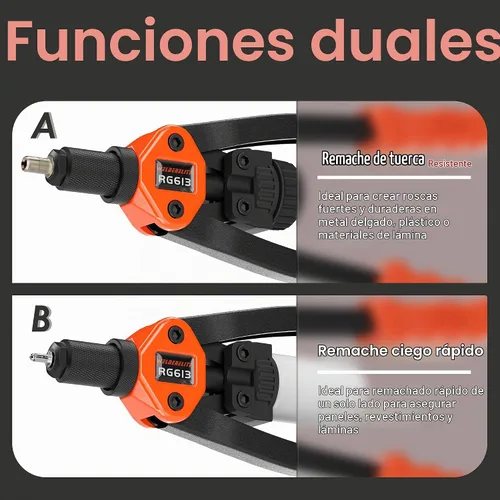Vista 3 de Kit de pistola de remache de doble función, incluye 405 tuercas de remache, remaches ciegos, 15 mandriles, 5 boquillas de remache, multiusos