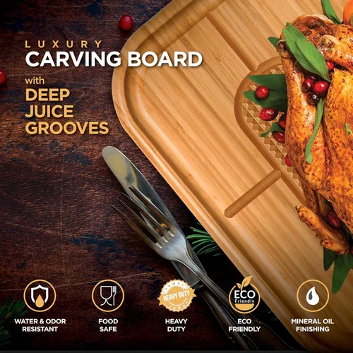 Vista 8 de Tabla de cortar carne – Tabla de tallar de bambú extragrande, bloque de carnicero de 18 x 13 pulgadas de grosor con ranura profunda para jugo