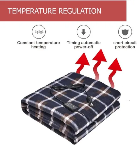 Vista 7 de Amazingforless Manta eléctrica de 12V con forro polar para coche con controlador para temporizador y niveles de calor (plaid negro y blanco)