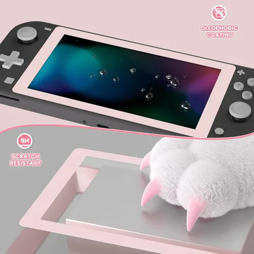 Vista 4 de eXtremeRate 2 Pack Cherry Blossoms Pink Border Transparent HD Clear Protector Film, Tempered Glass Screen Protector for Nintendo Switch Lite