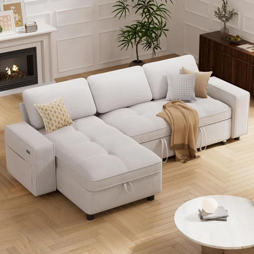 Vista 2 de Vipbear Sofá cama modular de 81 pulgadas con cama extraíble, sofá en forma de L con respaldo reclinable, diván de almacenamiento reversible, puertos
