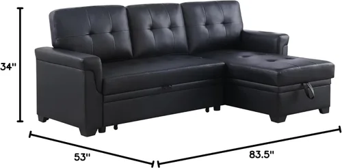 Vista 2 de Daesar Sofá seccional reversible moderno de cuero vegano negro con diván de almacenamiento