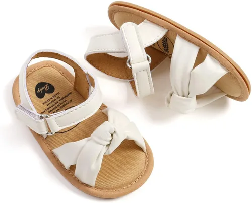 Vista 4 de COSANKIM Sandalias de verano para bebés y niñas con suela suave de flores, zapatos de vestir para cuna, recién nacidos, para recién nacidos