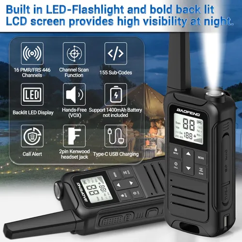 Vista 2 de Walkie Talkies de Largo Alcance Recargables para Adultos, Baofeng F22 FRS Radio Walky Talky Walkie-Talkie Familiar con Linterna Batería de 1400 mAh