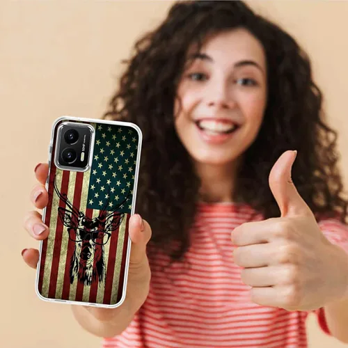 Vista 6 de Funda transparente para Motorola Moto G 5G 2023 con patrón de ciervo de bandera estadounidense para mujeres y hombres, doble capa híbrida de TPU
