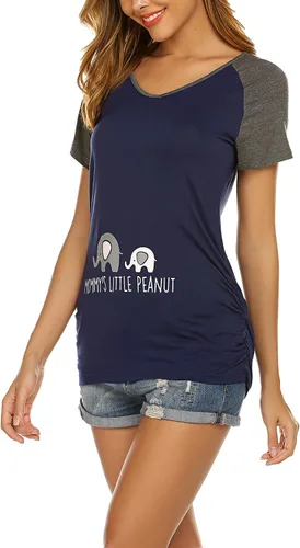 Vista 4 de Ekouaer - Camisa de maternidad para mujer con estampado divertido y manga corta diseño de raglán