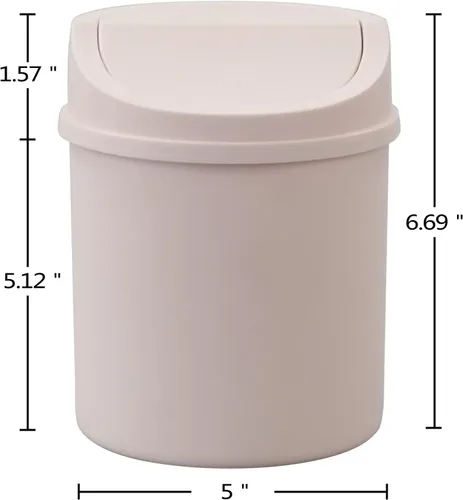 Vista 2 de Mini basurero de escritorio de 2 L, pequeño cubo de basura con tapa oscilante, color rosa Estructura portátil ligera, compacta de 0.5 galones