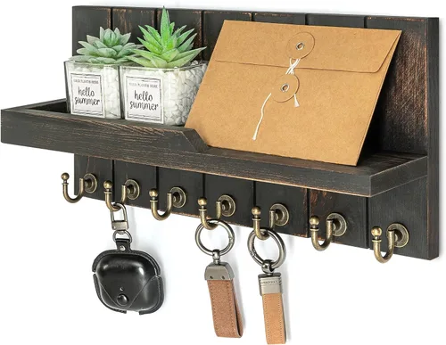 Vista 34 de Rebee Vision Soporte de Pared para Llaves de Madera de Acacia – Soporte para Llaves Estilo Granja para Pared y Organizador de Correo con Estante