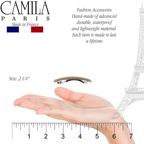 Vista 3 de Camila Paris CP3074 - Pinzas de pelo francés para niñas, juego de 2 pinzas de metal de goma beige, agarre fuerte, antideslizantes, accesorios
