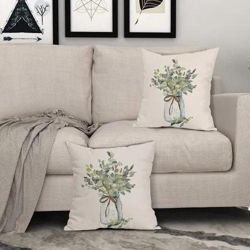 Vista 7 de Juego de 2 fundas de almohada de hojas de eucalipto verdes de 18 x 18 pulgadas, para primavera y verano, para sofá, estilo granja, acuarela