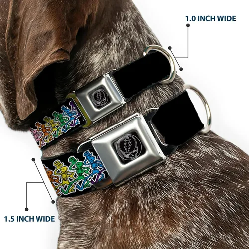 Vista 2 de Buckle-Down Collar de perro con hebilla de cinturón de seguridad, esqueletos bailarines, negro/multicolor, 1.5 pulgadas de ancho, se adapta a cuello