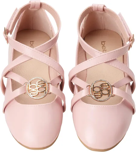 Vista 5 de bebe Girls' Dress Shoes - Strappy Ballet Flats with Rhinestone Medallion (Little GirlBig Girl)