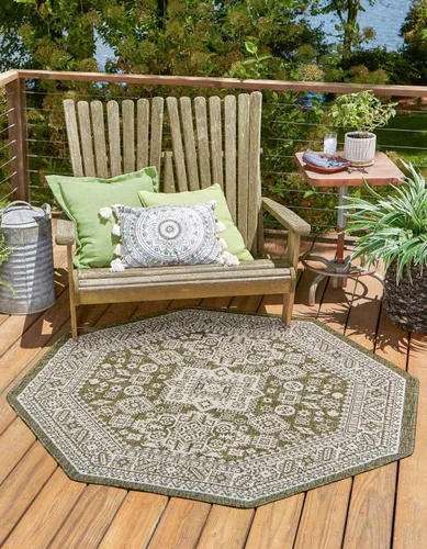 Vista 43 de Unique Loom Outdoor Aztec Collection Alfombra de área, Chalca (5 pies 3 pulgadas, octágono, aguamarina/marfil)