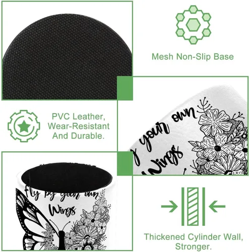 Vista 2 de Soporte para bolígrafos de flores de mariposa en blanco y negro, soporte para lápices de cuero de PVC para escritorio, organizador de escritorio