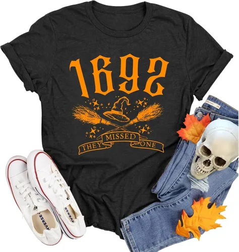 Vista 5 de Woffccrd - Camisetas divertidas con estampado de calabaza y leopardo para mujer, camisetas gráficas de manga corta de Halloween para mujer