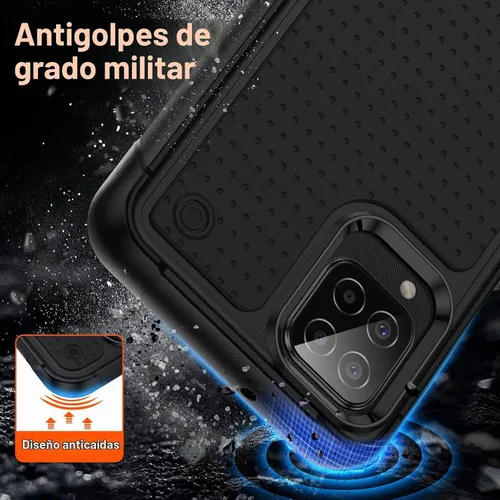 Vista 7 de Jeylly Funda compatible con Samsung Galaxy A12, Samsung Galaxy A12 con protector de pantalla de vidrio templado, protección contra caídas de grado A