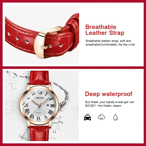Vista 5 de Tiong Reloj casual de las señoras de la moda, reloj impermeable del cuarzo de la correa de cuero