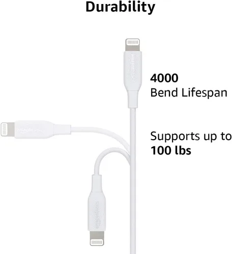 Vista 3 de Amazon Basics Cable de carga USB C a Lightning ABS, cargador certificado MFi para Apple iPhone 14, 13, 12, 11 X Xs Pro, Pro Max, Plus, iPad, 6 pies
