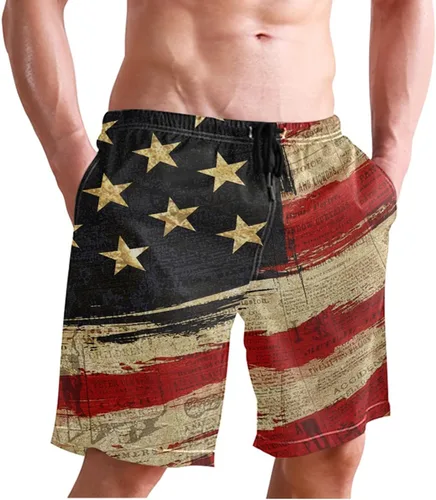 Vista 6 de CHILLTEK Traje de baño para hombre con la bandera americana de secado rápido para hombre de periódico playa con bolsillos Bandera estadounidense