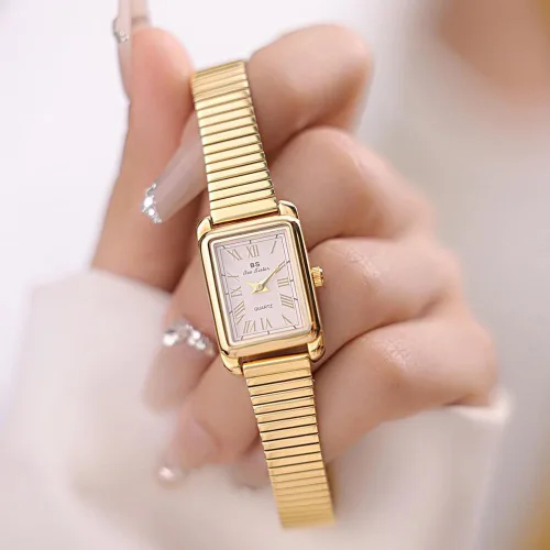 Vista 3 de CARLIEN Reloj de cuarzo para mujer, clásico, clásico, rectangular, impermeable, correa de acero inoxidable, pequeño, delicado, dorado, plateado
