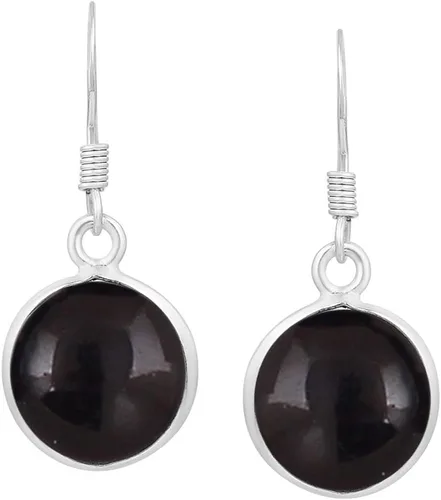 Vista 6 de Natural Gemstone Round Shape Silver Plated Dangle Earrings for Women Amatista