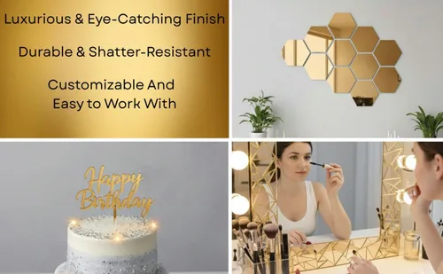 Vista 5 de DistinctAndUnique Hojas de plexiglás acrílico con espejo dorado de 1/8 de pulgada de grosor (0.118 in), vidrio de plexiglás de plástico fácil