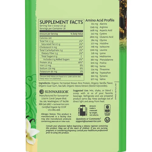 Vista 2 de SUNWARRIOR Proteína orgánica clásica de vainilla, 750 GR