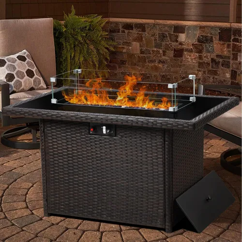 Vista 9 de LayinSun Mesa para fogata de gas propano de 44 pulgadas, 55000 BTU rectangular con protector de viento de vidrio para patio exterior, terraza