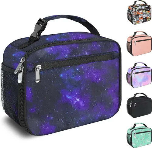 Vista 16 de Lonchera para niños y niñas, bolsa de almuerzo aislada y duradera, lonchera para niños con astronauta para la escuela