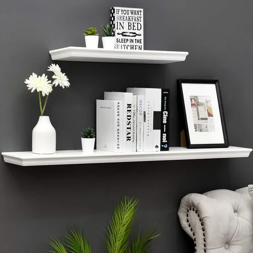 Vista 9 de WELLAND DOVER estante Estante flotante de pared de madera rústica, ideal para baño, cocina, oficina, blanco, paquete de 1